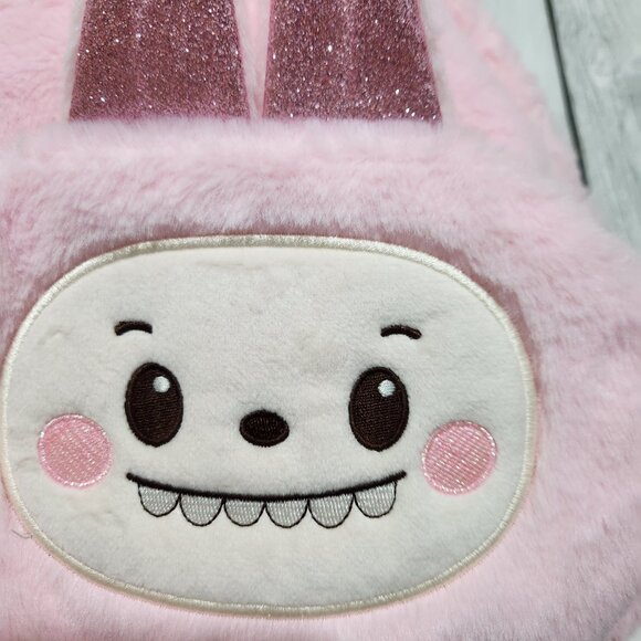 Labubu Mini Backpack Pink Fluffy Soft Cute Kawaii Sparkly Ears 2 Zippers New - Picture 3 of 11